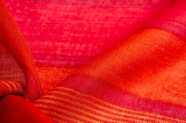 Textura Fondo Patrón Diseño Tela Rojo Naranja Con Rayas Amarillas —  Fotos de Stock