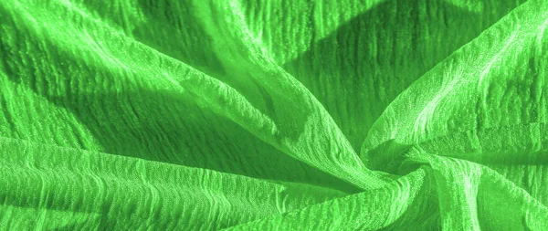 テクスチャ パターン コレクション しわシルク電気緑の生地 3D折り目 — ストック写真