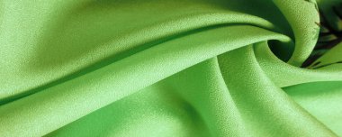 Doku, arka plan, şekil, Crepe de Chin. soluk yeşil renk, kırmızı çiçekler. Bu bir ipek grubu, pürüzle karakterize edilmiş, aynı zamanda hafif kırışık..