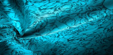 rahatlama deseni, kompozit tekstil, çiçek desenli mavi ipek kumaş, alışılmadık hoş görsel duyular: kayganlık, serinlik, yumuşaklık; güzel görünüş, eşsiz parlaklık;