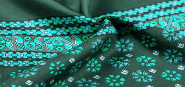 Mavi ve beyaz çiçekli ipek kumaş, yoğun kumaş, triasetat liflerine dayalı çift taraflı. Desen, Arkaplan, Dekor, Modern, Tekstil, Sanat, Tasarım,