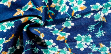 Doku, arka plan, desen, çiçek yeşil renkleri ile kumaş mavi. Olasılıklarınız sonsuzdur! Cesaret ve başarı senin olacak.!