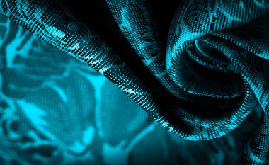 rahatlama deseni, kompozit tekstil, çiçek desenli mavi ipek kumaş, alışılmadık hoş görsel duyular: kayganlık, serinlik, yumuşaklık; güzel görünüş, eşsiz parlaklık;