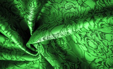 rahatlama deseni, birleşik tekstil, çiçek desenli yeşil ipek kumaş, alışılmadık hoş görsel duyular: kayganlık, serinlik, yumuşaklık; güzel görünüş, eşsiz parlaklık;