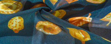 Doku, arkaplan, desen, ipek kumaş, mavi ve sarı sonbahar yaprakları..