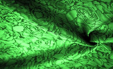 rahatlama deseni, birleşik tekstil, çiçek desenli yeşil ipek kumaş, alışılmadık hoş görsel duyular: kayganlık, serinlik, yumuşaklık; güzel görünüş, eşsiz parlaklık;