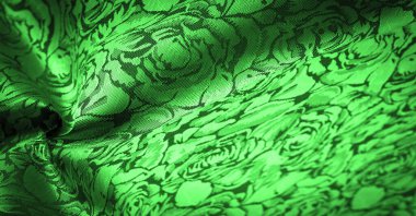 rahatlama deseni, birleşik tekstil, çiçek desenli yeşil ipek kumaş, alışılmadık hoş görsel duyular: kayganlık, serinlik, yumuşaklık; güzel görünüş, eşsiz parlaklık;