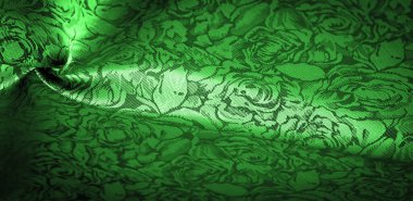 rahatlama deseni, birleşik tekstil, çiçek desenli yeşil ipek kumaş, alışılmadık hoş görsel duyular: kayganlık, serinlik, yumuşaklık; güzel görünüş, eşsiz parlaklık;