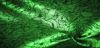 rahatlama deseni, birleşik tekstil, çiçek desenli yeşil ipek kumaş, alışılmadık hoş görsel duyular: kayganlık, serinlik, yumuşaklık; güzel görünüş, eşsiz parlaklık;