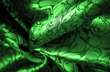 rahatlama deseni, birleşik tekstil, çiçek desenli yeşil ipek kumaş, alışılmadık hoş görsel duyular: kayganlık, serinlik, yumuşaklık; güzel görünüş, eşsiz parlaklık;