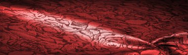 relief pattern, composite textiles, red silk fabric, with a floral pattern, unusually pleasant visual sensations: slippery, coolness, softness; beautiful appearance, unique luster;