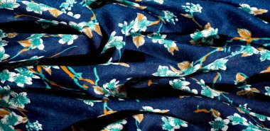 Doku, arka plan, desen, çiçek yeşil renkleri ile kumaş mavi. Olasılıklarınız sonsuzdur! Cesaret ve başarı senin olacak.!