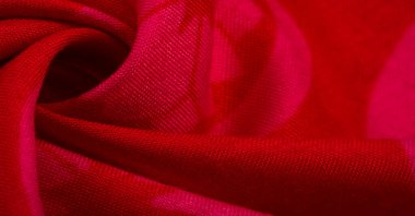 Doku, arkaplan, desen, kırmızı kumaş soyut desenli beyaz bir çiçek, tafta. Bu bir pamuk kumaş. Plastiklik ve sertlik farkları var. Bundan sonra, tasarımın harika..