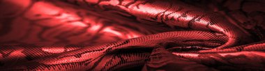 relief pattern, composite textiles, red silk fabric, with a floral pattern, unusually pleasant visual sensations: slippery, coolness, softness; beautiful appearance, unique luster;