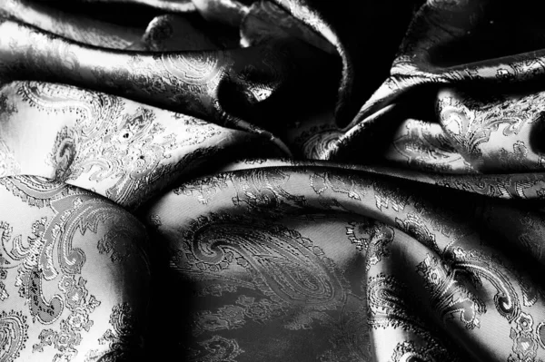 Υφή Φόντο Μαύρο Ατσάλι Γκρι Ύφασμα Μοτίβο Paisley Βάση Παραδοσιακά — Φωτογραφία Αρχείου