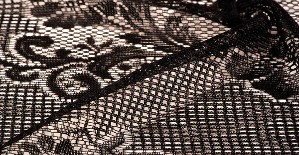 Texture Background Design Shawl Black Female Lace Crochet Black Lace — Stock Photo, Image
