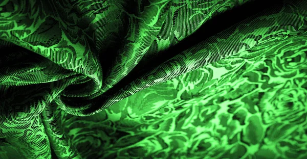Motif Relief Textiles Composites Tissu Soie Vert Avec Motif Floral — Photo