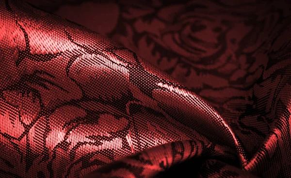 Relief Pattern Composite Textiles Red Silk Fabric Floral Pattern Unusually — Stock Photo, Image