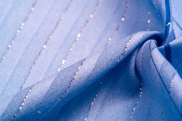 Текстура Фонового Дизайну Синя Тканина Блакитними Білими Смугами Люрекса Ідеально — стокове фото
