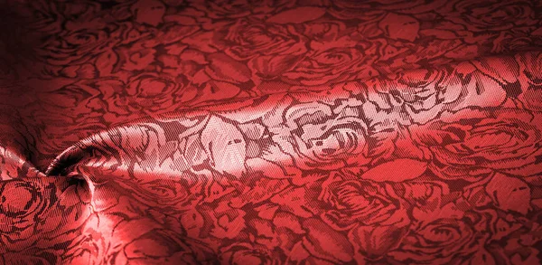 Patrón Relieve Textiles Compuestos Tela Seda Roja Con Patrón Floral —  Fotos de Stock