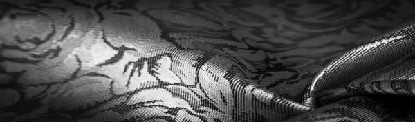 Рельеф Композитный Текстиль Шелковая Ткань Черно Белом Цвете Цветочным Узором — стоковое фото