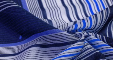 Doku deseni, koleksiyon, ipek kumaş, çizgili beyaz ve mor çizgili mavi arka plan, Meksika temalı, Meksika panço kostümlü