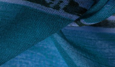 Doku, arkaplan, tasarım, kumaş üzerinde soyut desen, büyük örülmüş bir iplik, mavi beyaz çizgilerden bir desen, projeleriniz için bu kumaş.