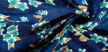 Doku, arka plan, desen, çiçek yeşil renkleri ile kumaş mavi. Olasılıklarınız sonsuzdur! Cesaret ve başarı senin olacak.!