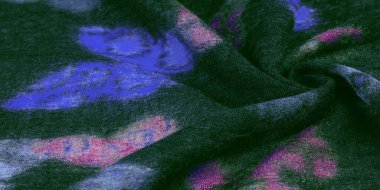 Doku, arkaplan, dekor, modern, tekstil, sanat, tasarım, renkli kelebek desenli siyah yün kumaş