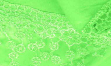 Doku, arkaplan, desen, kartpostal, ipek kumaş, dantel ambalajlı kadın bahar yeşil atkısı. Yazdırma ve dijital materyallerinizi oluşturmak için bu süslü resimleri kullanın.