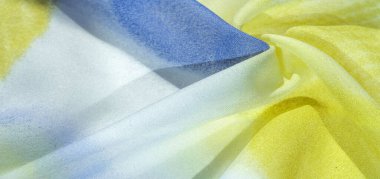 Doku, desen, koleksiyon, açık mavi, sarı ve beyaz ipek kumaş, soyut desen ve yatak tonu.