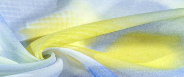 Doku, desen, koleksiyon, açık mavi, sarı ve beyaz ipek kumaş, soyut desen ve yatak tonu.