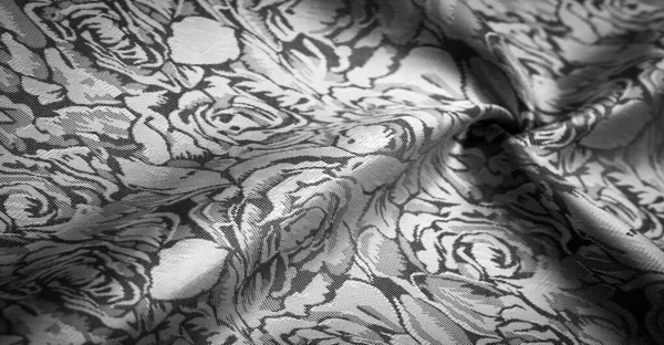 Wzór Reliefowy Kompozytowy Materiał Włókienniczy Jedwabna Tkanina Czerni Bieli Kwiatowym — Zdjęcie stockowe