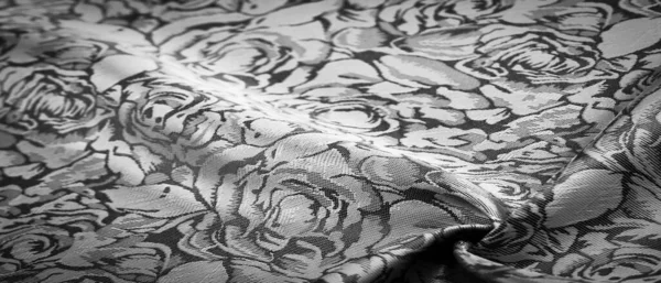 Relief Pattern Composite Textile Silk Fabric Black White Floral Pattern — Stock Photo, Image