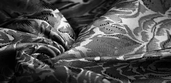 采购产品浮雕图案 复合纺织品 丝绸面料在黑白 不同寻常的愉快视觉感觉 美丽的外观 独特的光泽 — 图库照片
