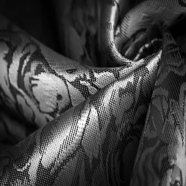 Patrón Relieve Textil Compuesto Tela Seda Blanco Negro Con Patrón — Foto de Stock
