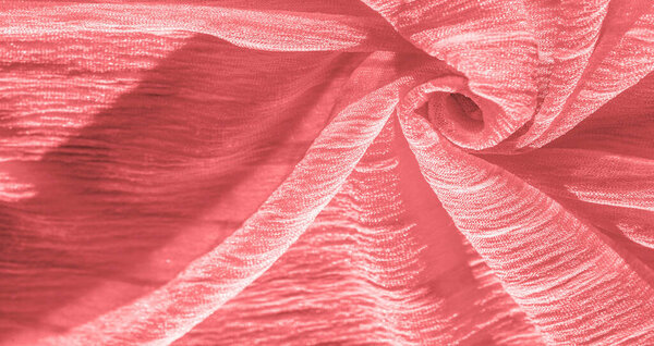 Texture, background, pattern, collection, wrinkled raspberry red silk fabric.