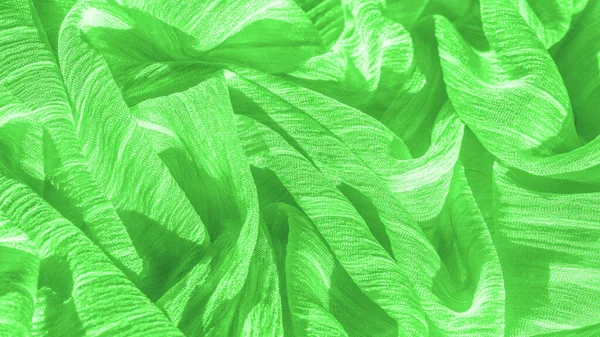 Tekstura Tło Wzór Kolekcja Pomarszczony Jedwab Elektryczny Zielony Materiał Krotnie — Zdjęcie stockowe