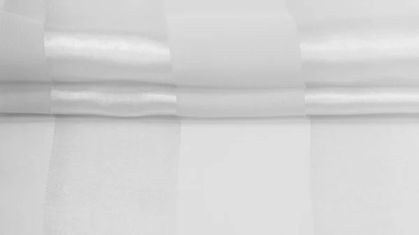 Textura Fundo Tecido Listrado Seda Branca Com Brilho Metálico Você — Fotografia de Stock