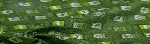 Textura Fundo Padrão Tecido Seda Verde Tecelagem Delicada Cheque Imprimir — Fotografia de Stock