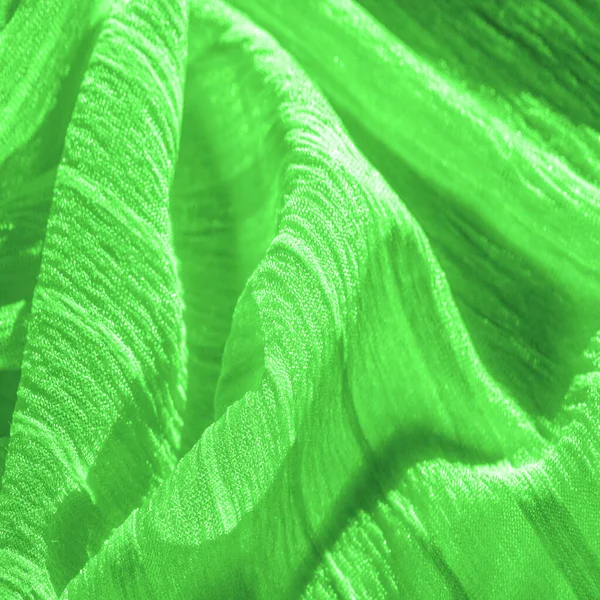 テクスチャ パターン コレクション しわシルク生地 グリーン 純粋なシルクで作られた3Dプリーツシワとしわライトラクダ生地 — ストック写真