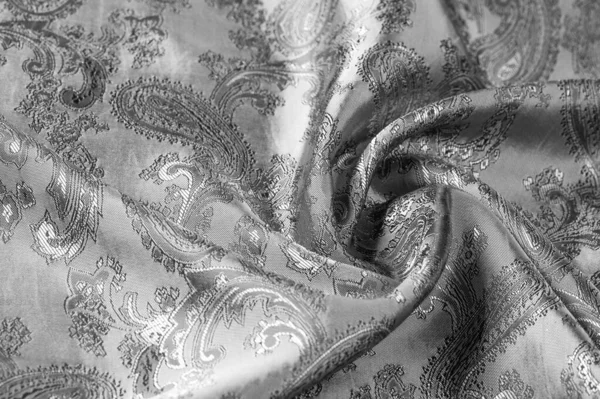 Texture Sfondo Tessuto Grigio Acciaio Nero Con Motivo Paisley Basato — Foto Stock