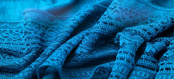 Textur Hintergrund Design Blau Gestrickter Dreieckiger Spitzenschal Schal Herbst Winterschal — Stockfoto