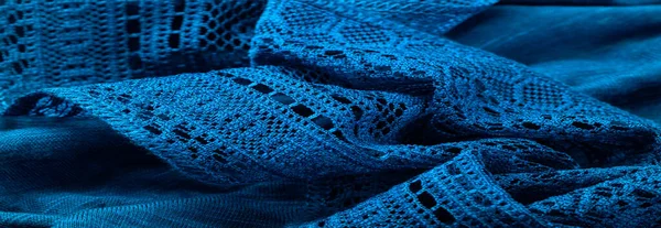 Texture Fond Design Foulard Triangulaire Dentelle Tricotée Bleue Châle Écharpe — Photo