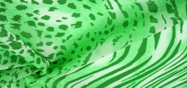 Collection Textural Background Silk Fabric Zebra Skin Green African Style — Stock Photo, Image