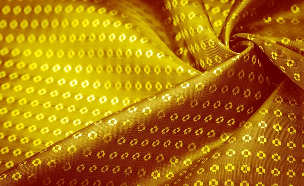 Konsystencja Tła Ozdoba Dekoracyjna Żółty Złoty Jedwabny Materiał Małymi Nadrukami — Zdjęcie stockowe