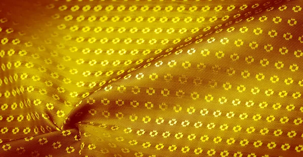 Текстура Тла Декоративний Орнамент Жовта Золота Шовкова Тканина Дрібними Принтами — стокове фото