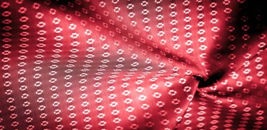 Kumaşın arkaplan dokusu, yakut kırmızısı rengi ince, güçlü, yumuşak, parlak lif kozaların üretiminde ipek böcekleri tarafından elde edilir ve iplik ve kumaş üretimi için birleştirilir..