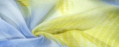 Doku, desen, koleksiyon, açık mavi, sarı ve beyaz ipek kumaş, soyut desen ve yatak tonu.