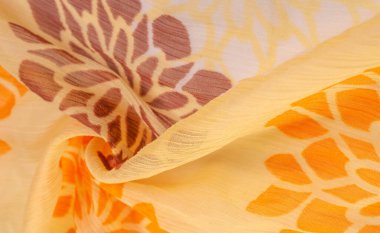 Doku, arkaplan, desen, duyular, turuncu kırmızı sarı çiçek, foulard ince kumaş ya da düz dokuma, ipekten ya da ipekten ya da pamuktan yapılmış bir karışımdır.. 